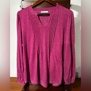 Miholl Women’s XL Magenta Blouse, V Neck, Pleated, Long Sleeve Shirt/Top